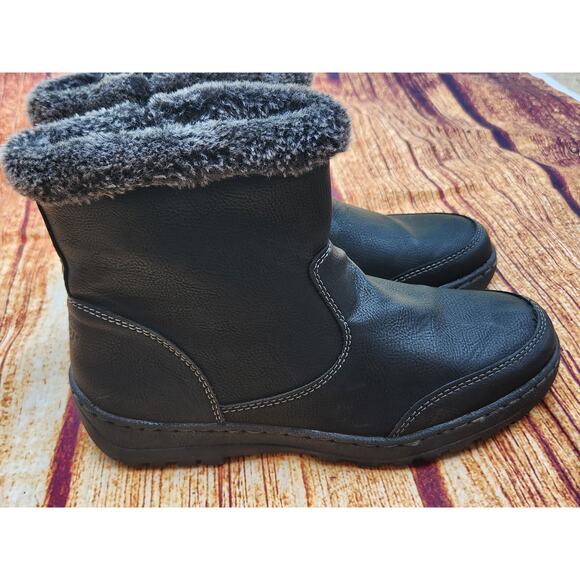 Khombu Addison Black Faux Leather Winter Snow Boots Faux Fur Trimmed Women's 8M‎ - Picture 1 of 11